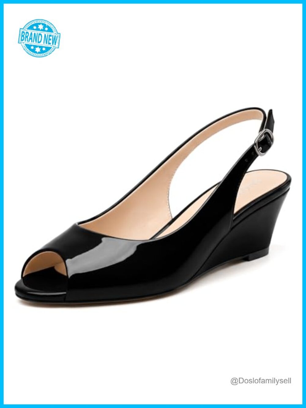 Women's Peep Toe Wedge Pumps Slingback Low Heel Patent Dress Shoes 2 Inch